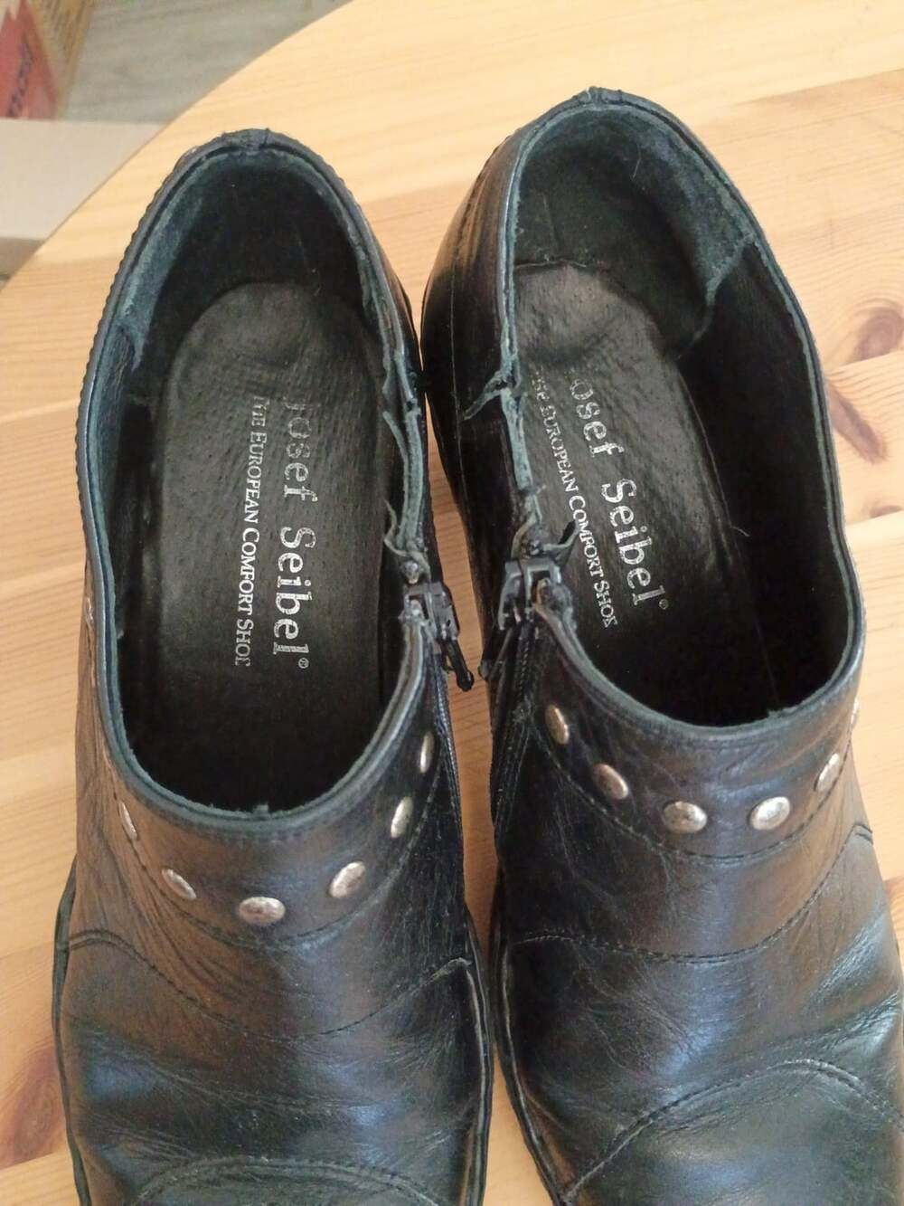 Josef Seibel Black whimsigoth pirate witchy Leather Studded Ankle Bootie Clog He - Picture 3 of 9
